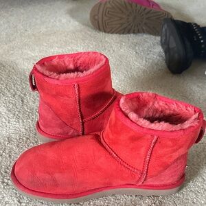UGG Red Suede Boots with Fur Lining